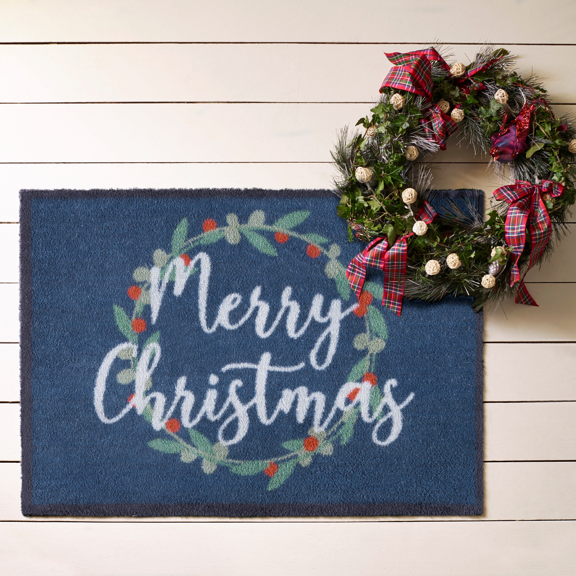 Merry Christmas Doormat Washable Doormat In Blue